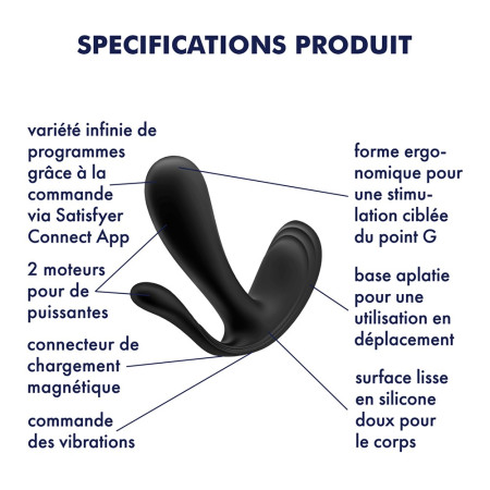 3 en 1 Vibromasseurs et stimulateur clitoridien noir connecté Top Secret  Satisfyer - CC597754