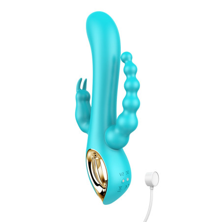 Vibromasseur rabbit  bleu  avec chapelet vibrant - TOZ-024BLU