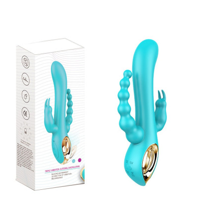 Vibromasseur rabbit  bleu  avec chapelet vibrant - TOZ-024BLU