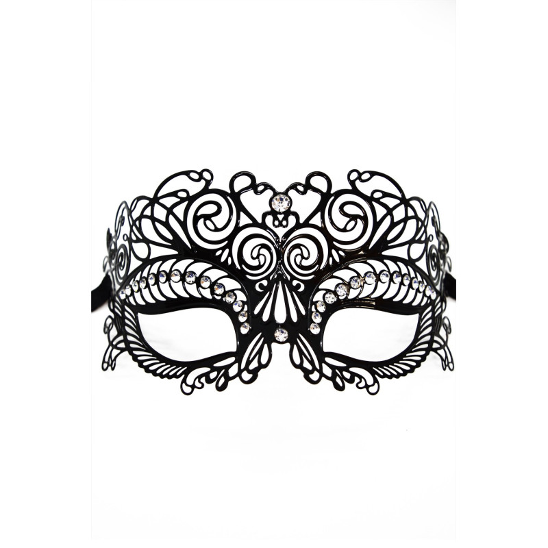 Masque vénitien Giulia rigide noir avec strass  - HMJ-035BK