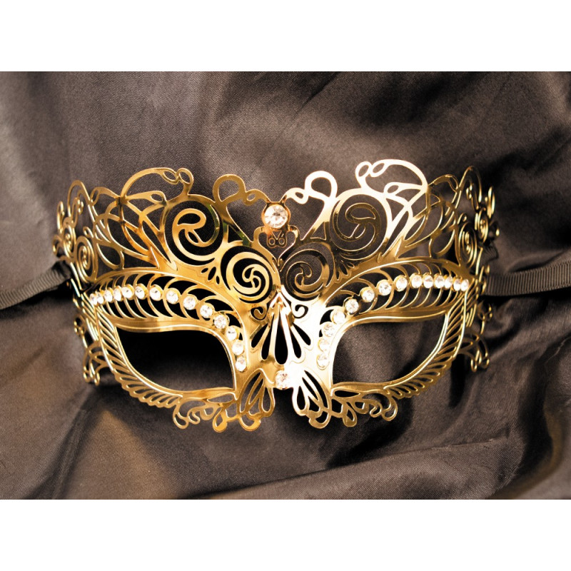 Masque vénitien Giulia rigide doré avec strass - HMJ-035B