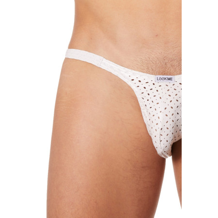 Slip échancré blanc simili cuir finement ajouré - LM811-61WHT