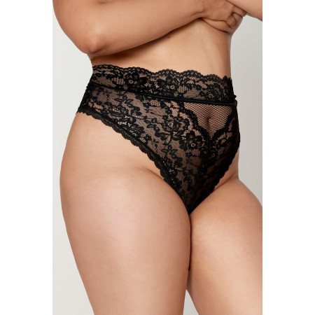 String grande taille dentelle taille haute noir - DG1477XBLK