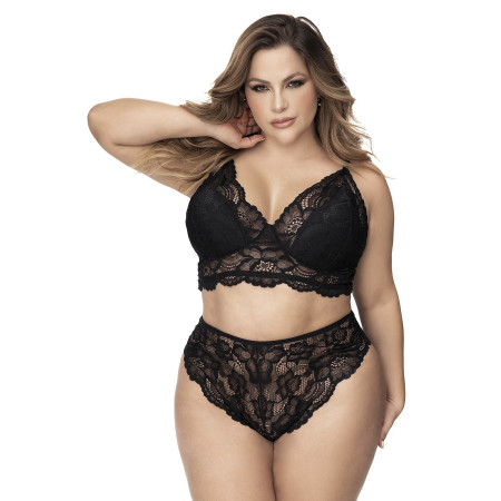 Lingerie grande taille, soutien-gorge et culotte en fibres recyclées - MAL8796XBLK