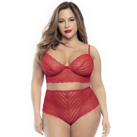 Ensemble lingerie, grande taille, deux pièces en dentelle rouge  - MAL8815XRED