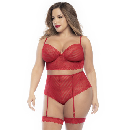 Ensemble lingerie, grande taille, deux pièces en dentelle rouge  - MAL8815XRED