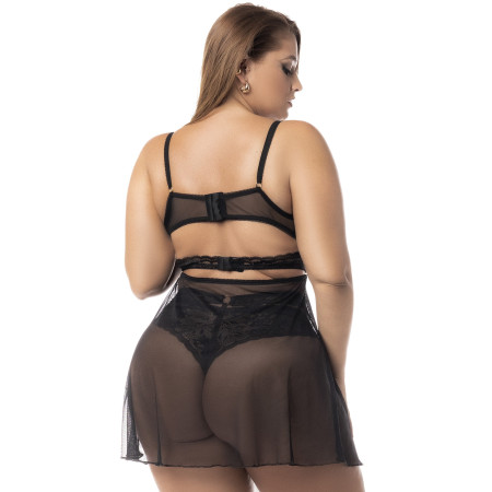 Lingerie sexy, grande taille, 2 en 1, Nuisette noir avec soutien-gorge et string - MAL7489XBLK