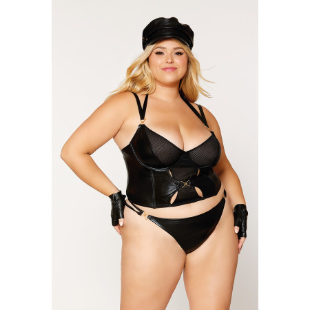 Bustier wetlook grande taille et string assorti noir - DG12761XBLK