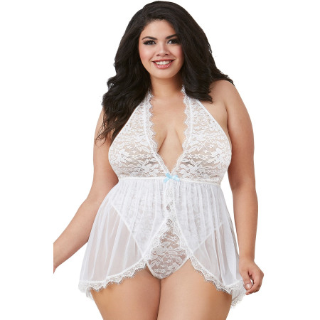 Body string blanc grande taille avec décolleté effet nuisette ouverte - DG11513XWHT