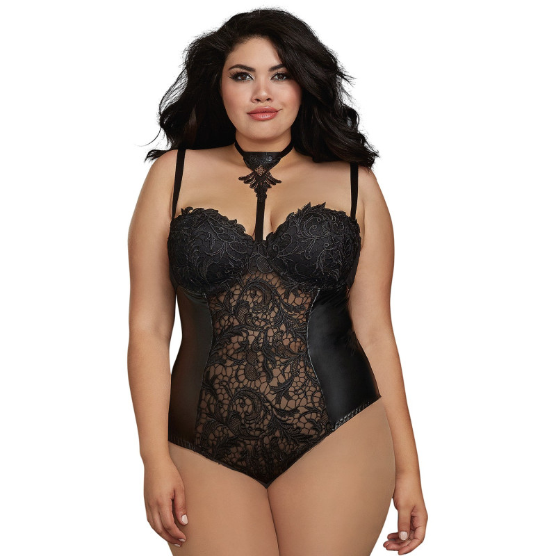 Body string grande taille noir en dentelle - DG11869XBLK