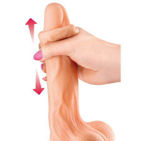 Gode réaliste veiné ventouse va-et-vient prépuce testicules billes mouvantes 20 cm - CC514106