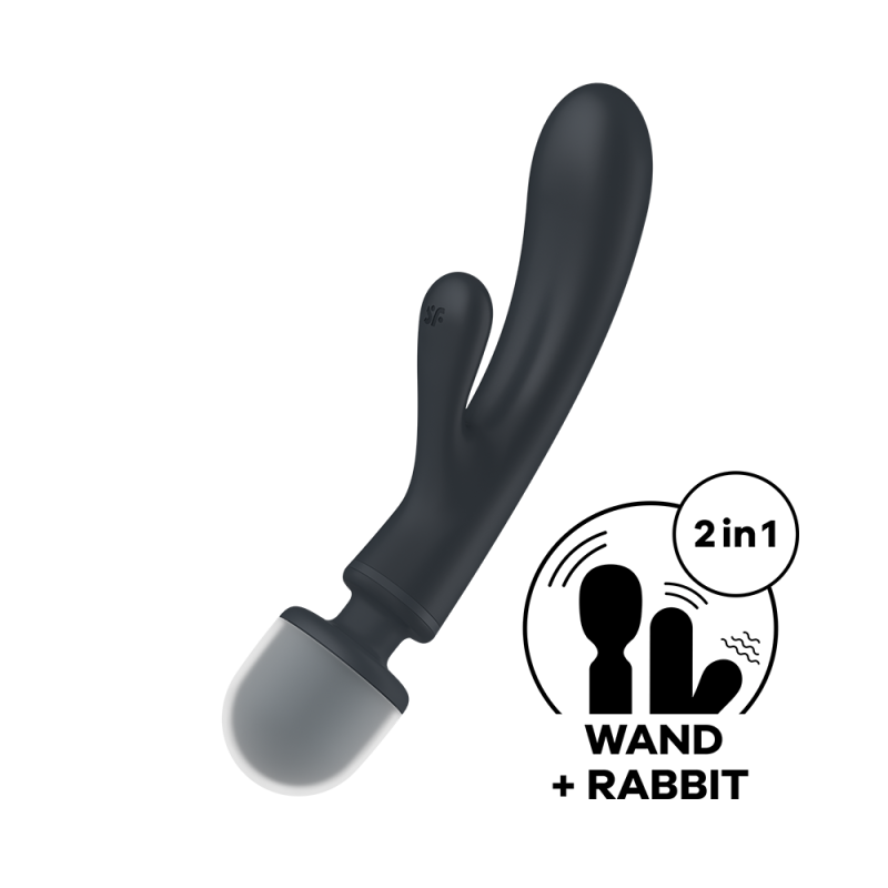 2 en 1 Vibromasseur rabbit et wand noir USB Triple Lover Satisfyer - CC597825