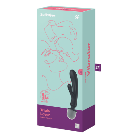 2 en 1 Vibromasseur rabbit et wand noir USB Triple Lover Satisfyer - CC597825